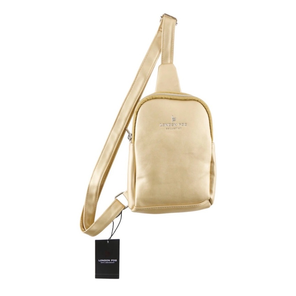 London Fog Gold Sling Bag Janice Double Zip Backpack New
